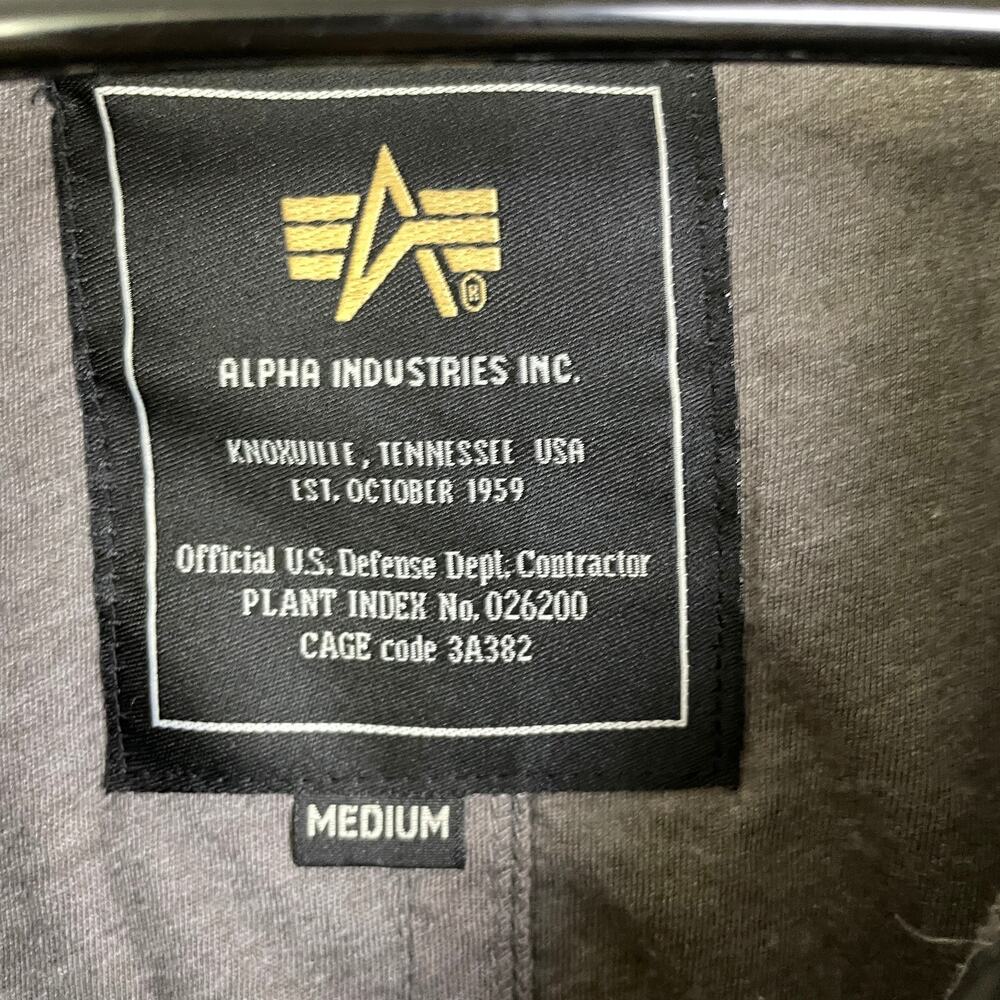 Alpha Industries Flight Jacket Mens Medium Grey Outdoors Full Zip Lined Hooded - Picture 9 of 10